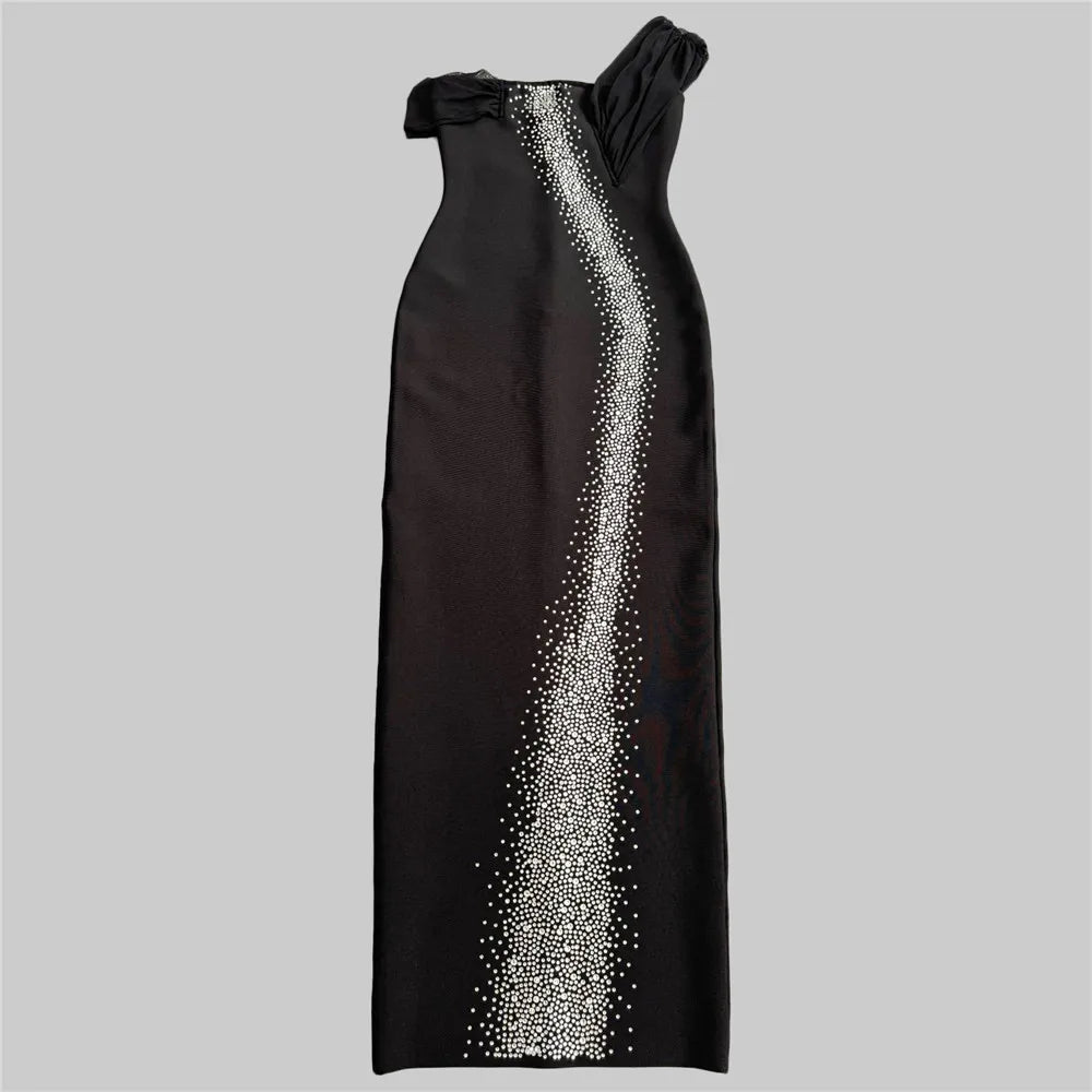 Women Sexy Off the Shoulder Shinning Rhinestones Bodycon Long Bandage Dress Celebrate Nightclub Party Birthday Wear