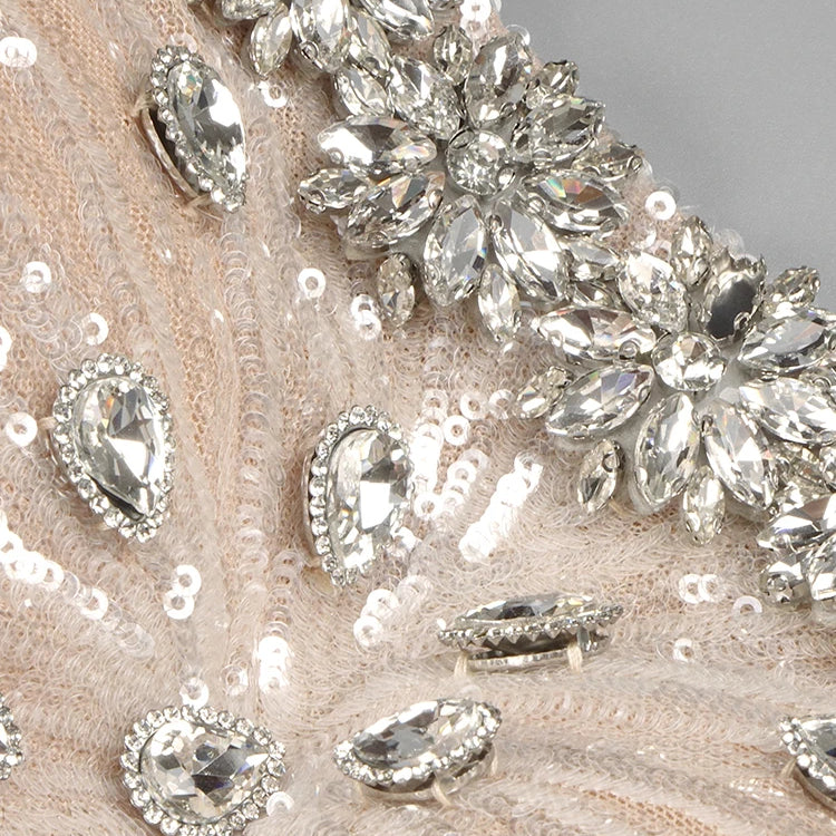 Apricot Sequins Mermaid Long Dress Optical Illusion Strapless Crystals Flowers Embellished Celebrity Evening Party Gowns