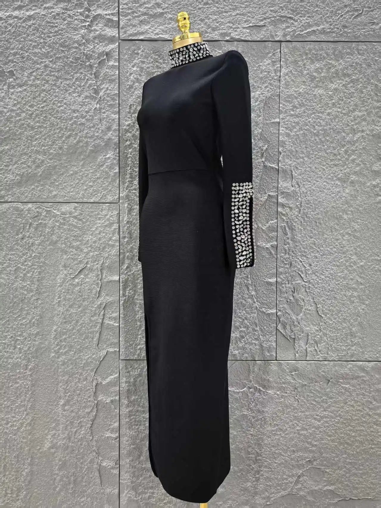 Women Long Sleeve Sexy Shinning Crystal Bodycon Long Bandage Dress Evening Party Celebrate Red Carpet Fashion Outfit Wholesale