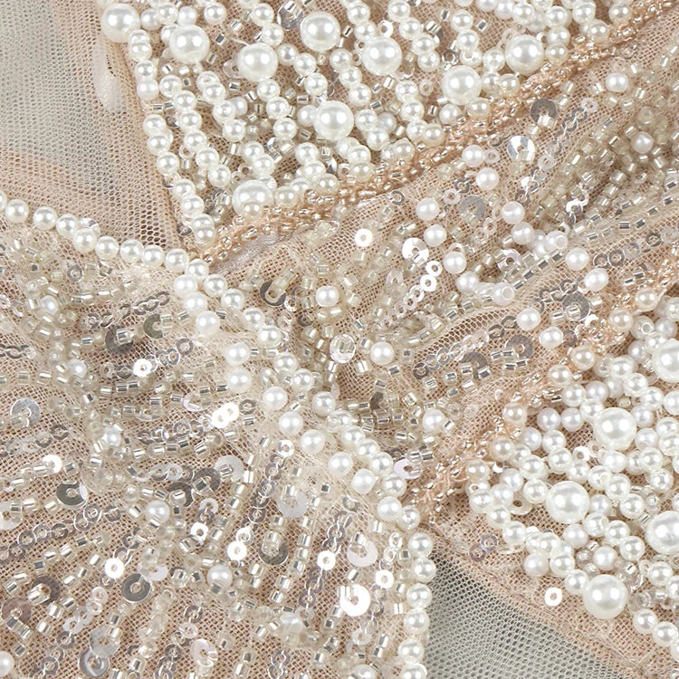 Pearls Sequins Cut Out Mermaid Long Dress Beaded Nude Mesh Patchwork High Side Split Prom Formal Occasions Evening Gown