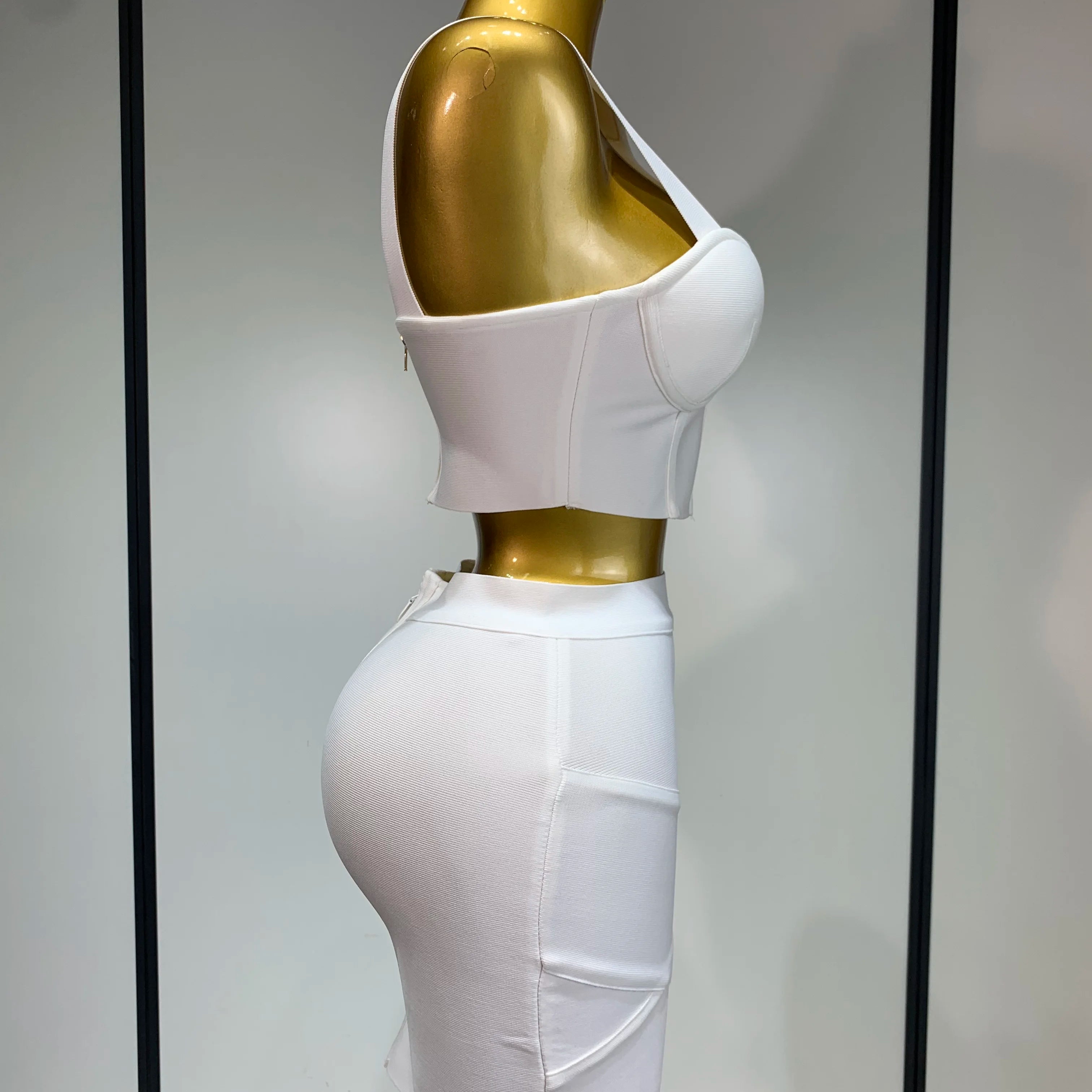 Women Sexy Top Short Skirt Bodycon Bandage Two Pieces Sets White Black 2025 Evening Party Luxury Birthday Outfit Nightclub Suits