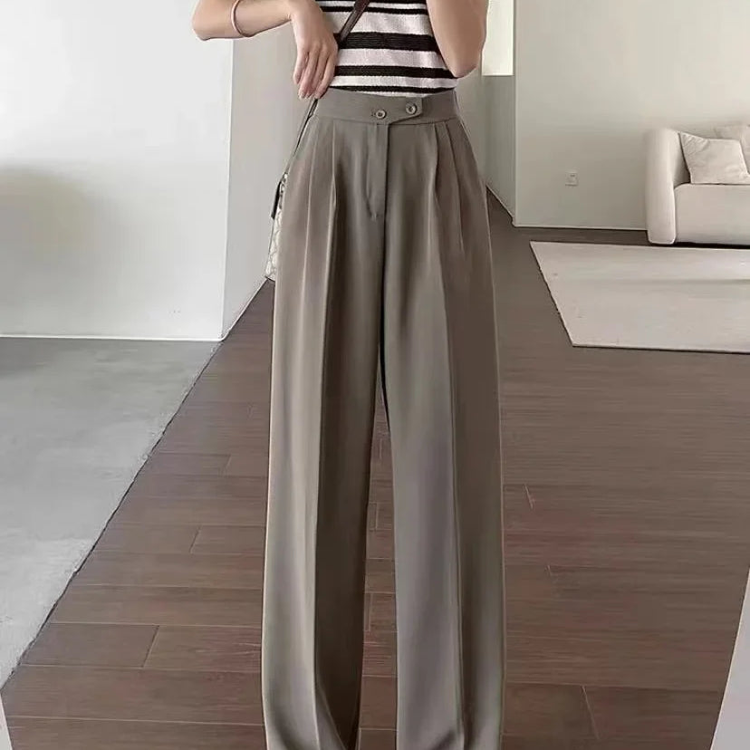 New UZZDSS Loose Flowing Pleated Trousers Brown