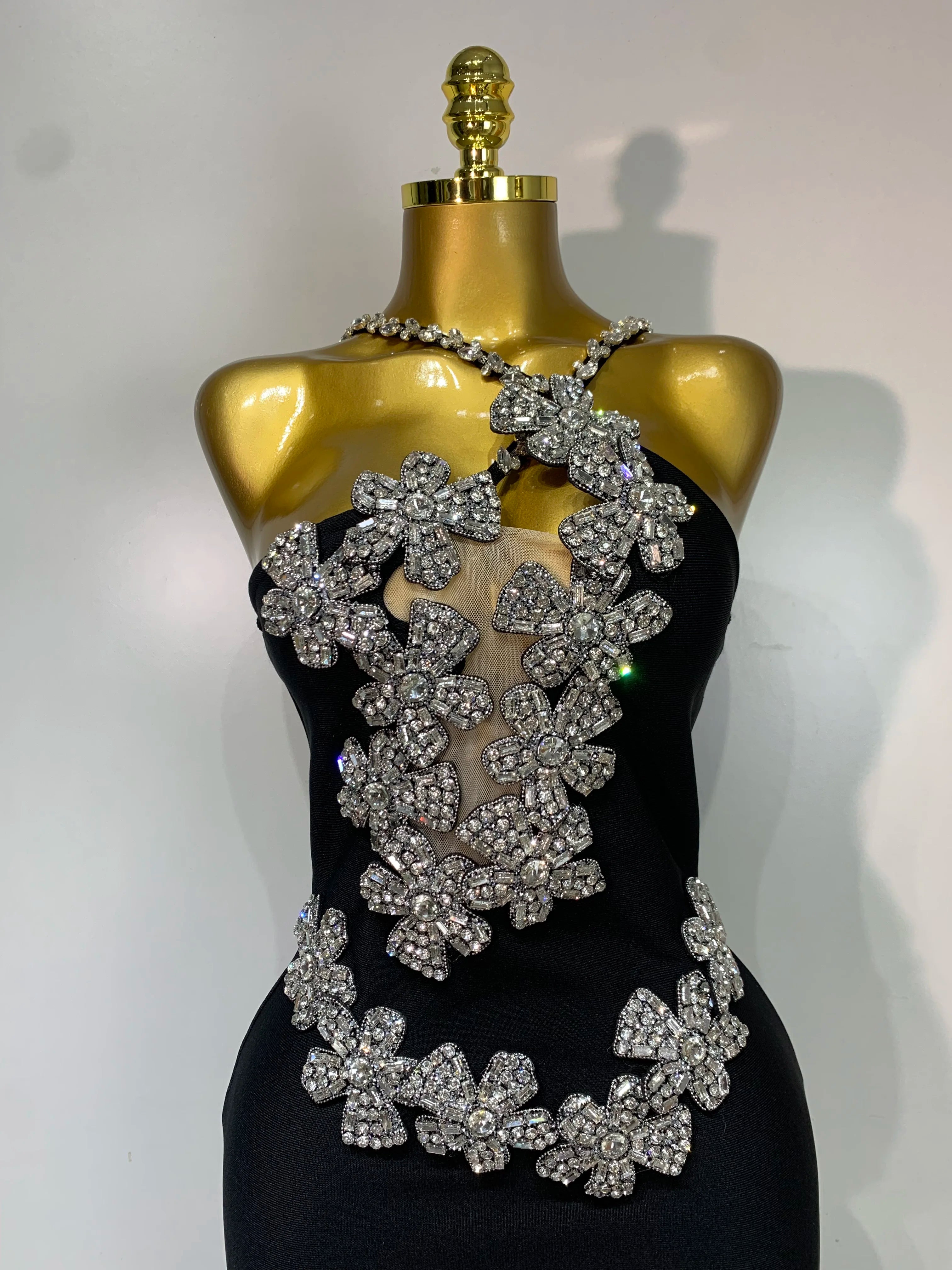 Women Sexy Shining Beading White Maxi Long Bodycon Bandage Dresses Celebrity Birthday Evening Party Elegant Knitted Clothing