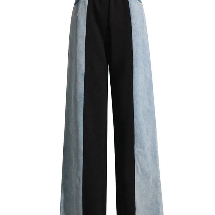 Straight Loose Denim Pants Female High Waist Colorblock Loose Wide Leg Long Trousers Women Clothing 2023 Style New Blue
