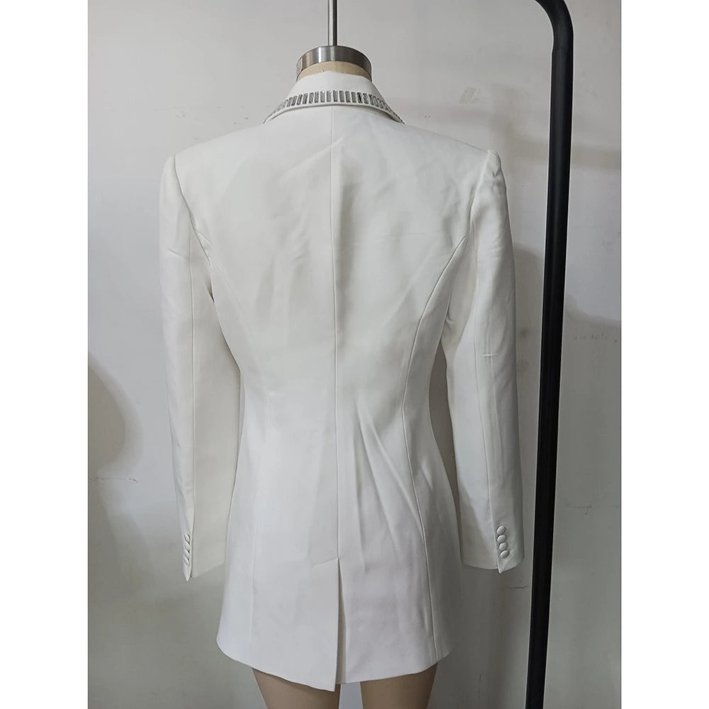 Solid Slimming Spliced Hot Fix Jackets for Women Lapel Long Sleeves Patchwork Single Breasted Jacket Female Clothes