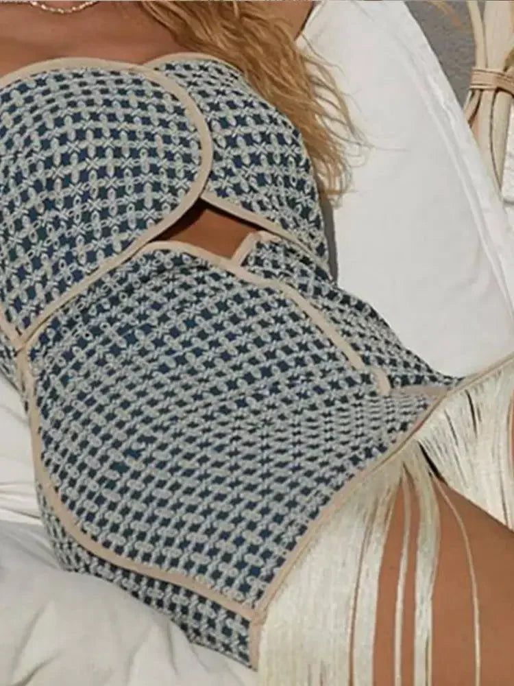 Tassels Sexy Cut Out Off Shoulder Dresses For Women Back Zipper Strapless Slim Sleeveless Patchwork Club Robe Lady Festival Robe