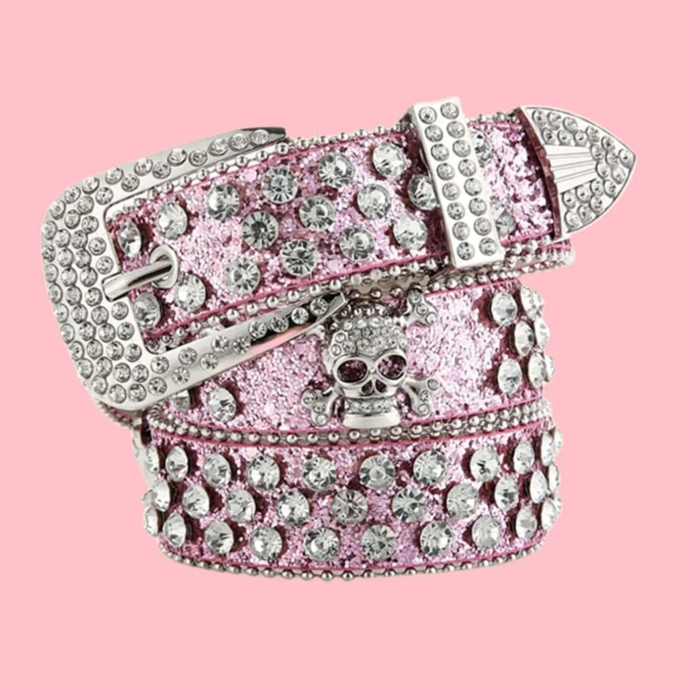 Rhinestone Decor Belt Pink 100CM