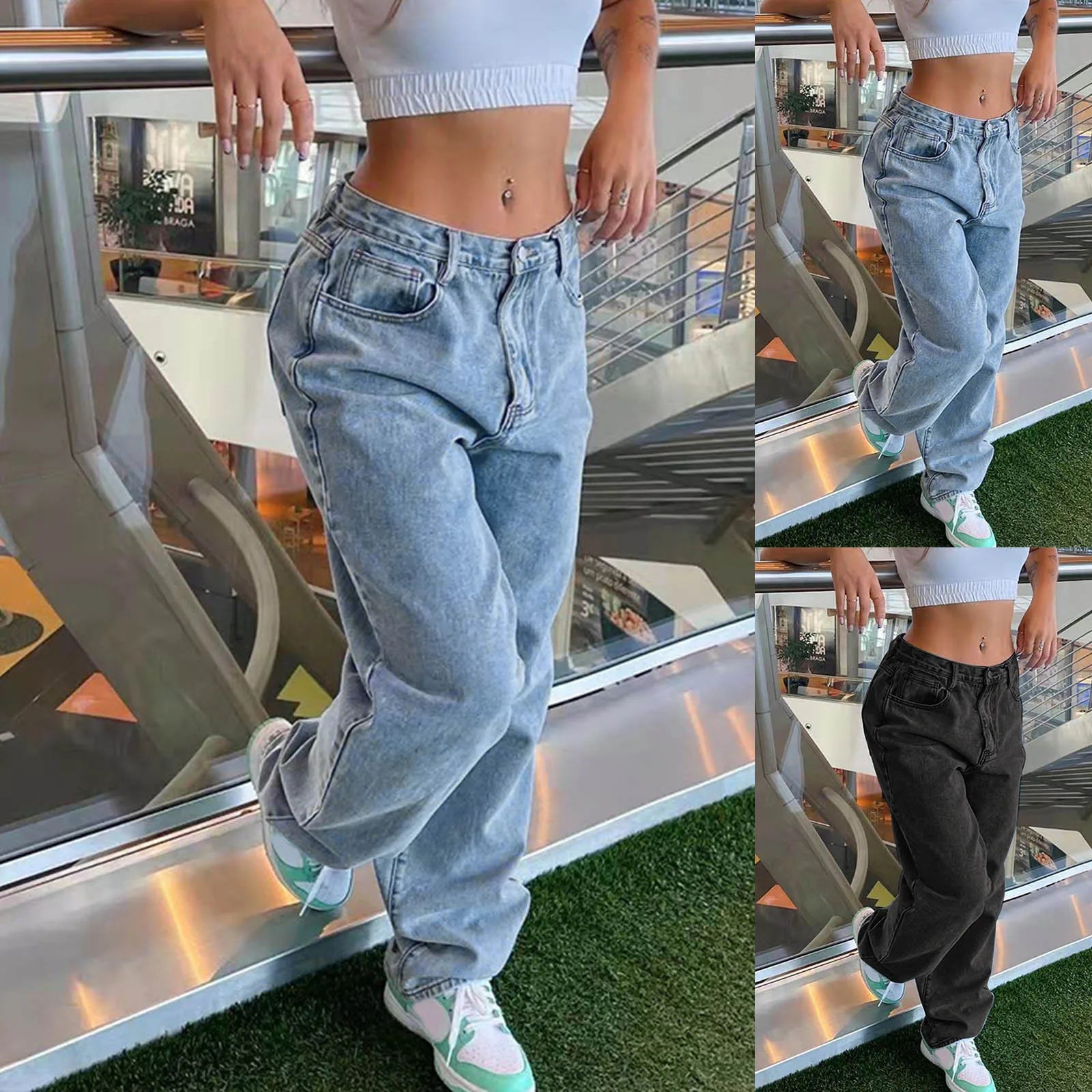 All Season Versatile Baggy Trousers Jeans Women's Fashion Y2K Low Waist Denim Pants Streetwear Casual Washed Jeans With Pockets