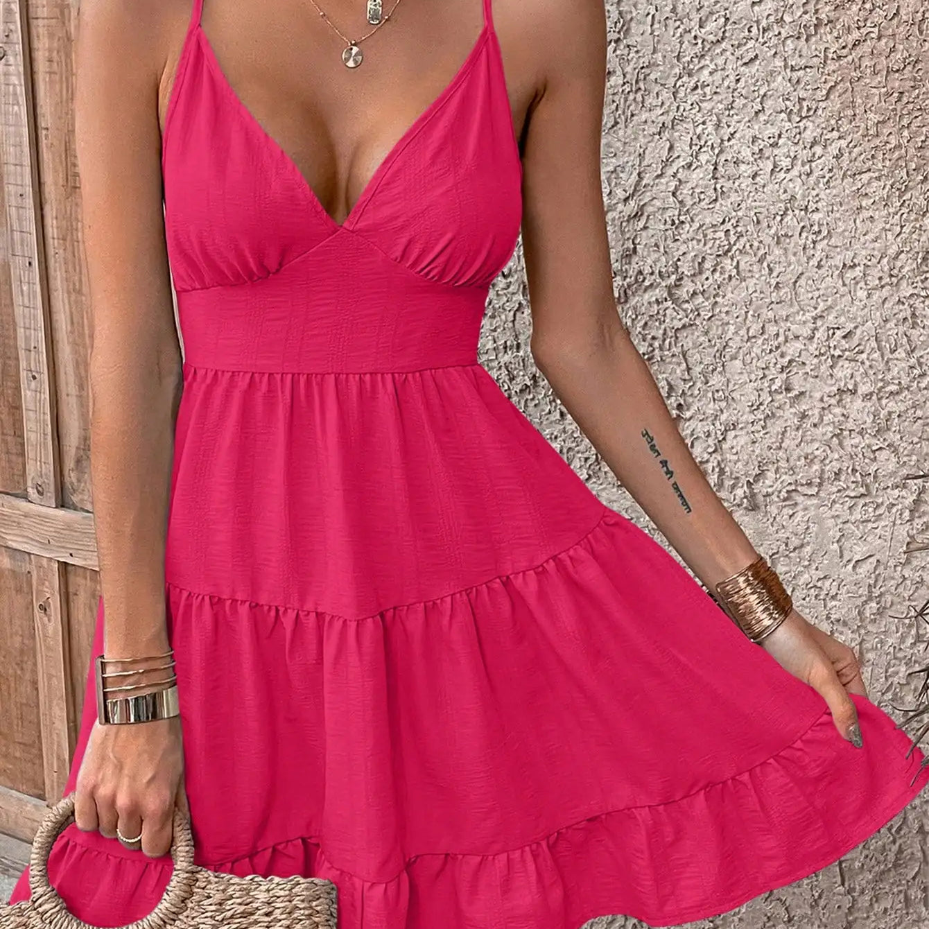 New Dress Women's Summer Suspended Dress Beach Style Large hem Slim Back Hollow Bow Style 15