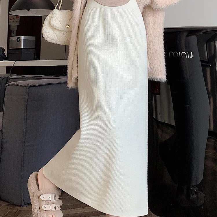 Women Sweater Skirt Pencil Knitted Skirt High Waist Skirts Womens Winter 2023 Long Warm Knitting Skirts Straight Split Bottoms