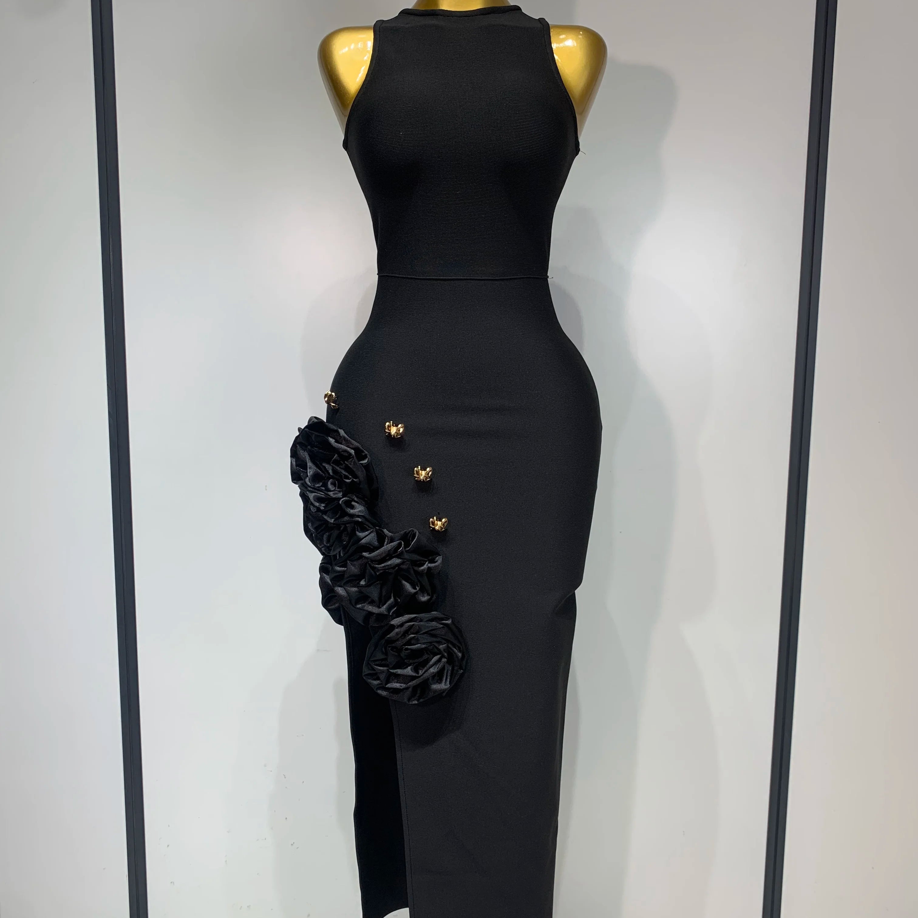 Women Fashion Celebrity Sexy Applique Black Long Bodycon Bandage Dress 2025 Elegant Evening Party Club Luxury Birthday Dresses black