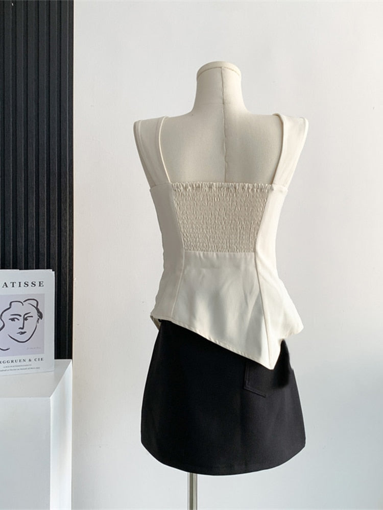 Vintage Lace Patchwork Tie Up Design Women Camisole 2024 Fashion New White Bow Tank Tops Hot Girls Asymmetrical Vest Clubwear