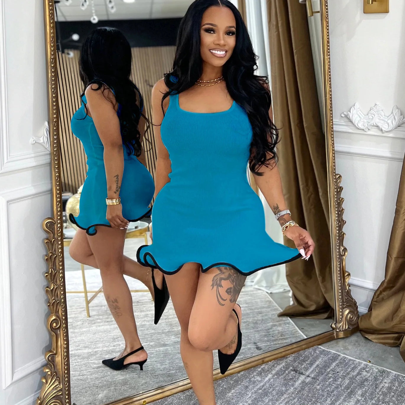 CM.YAYA Women Sleeveless O-neck Tank Mini Dress 2025 Summer Slim Sexy Sweet Club Party Evening High Street Ruffles Dresses