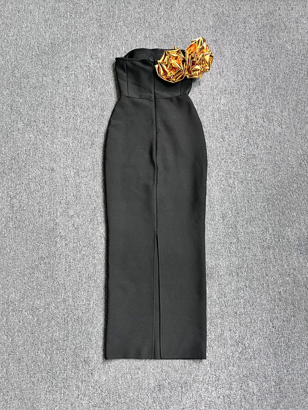 Celebrity Red Carpet Dress Gold Florals Women Sexy Strapless Off the Shoulder Bodycon Bandage Long Dress Nightclub Party Vestido