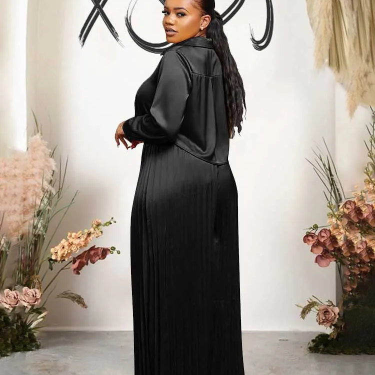 2 Piece Sets Women Outfit Luxury Elegant Autumn Long Sleeve Button Top and Pleated Pants Set Casual Ladies Clothes Plus Size