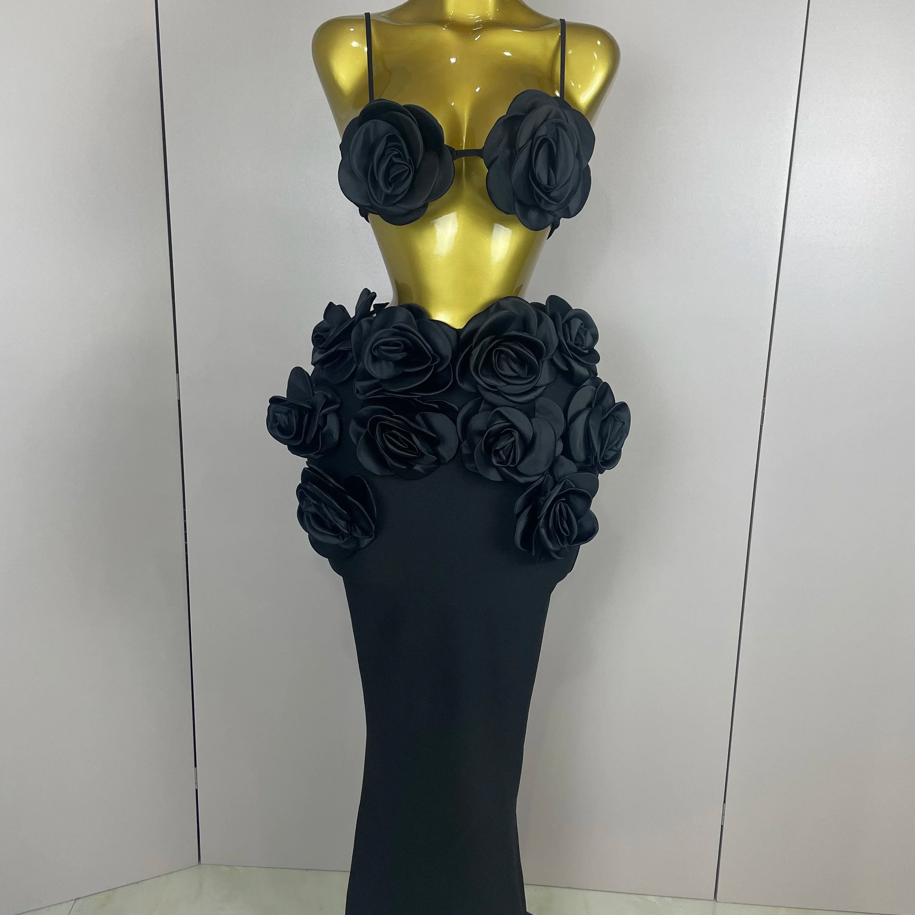 Sexy Camisole Floral Bandage Long Skirts 2-Piece Set 2025 Women Celebrity Elegant Party Cocktail Prom Gown Nightclub Outfit black