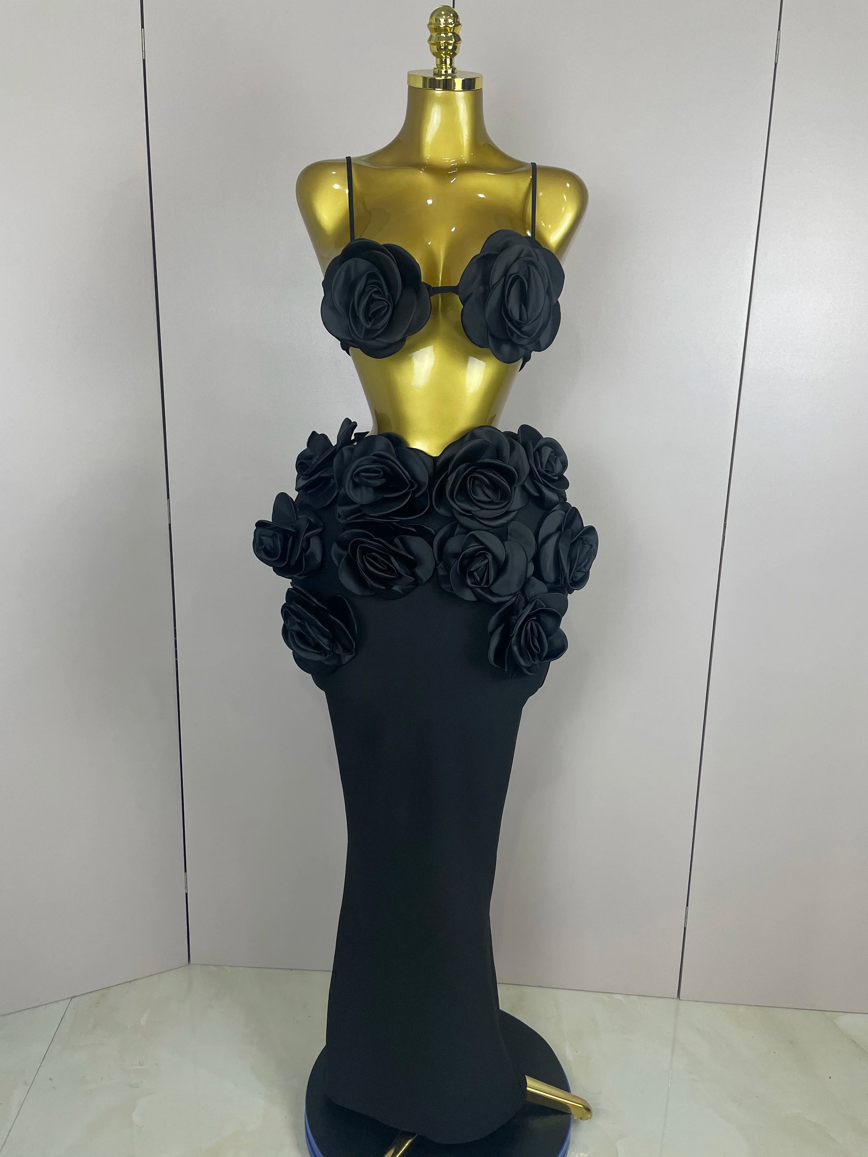 Sexy Camisole Floral Bandage Long Skirts 2-Piece Set 2025 Women Celebrity Elegant Party Cocktail Prom Gown Nightclub Outfit black