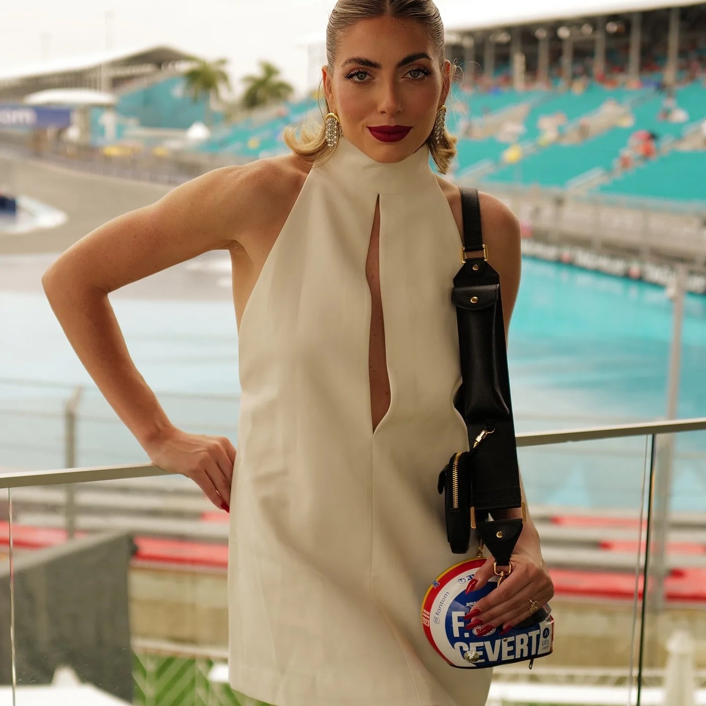 Daily Casual Mint Green & White High-Neck Cutout Mini Dress with Pocket for Fresh Elegance