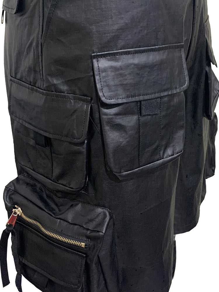 Lautaro Summer Autumn Waterproof Black Cargo Shorts for Men with Many Pockets Luxury Designer American Retro Clothes Fashion