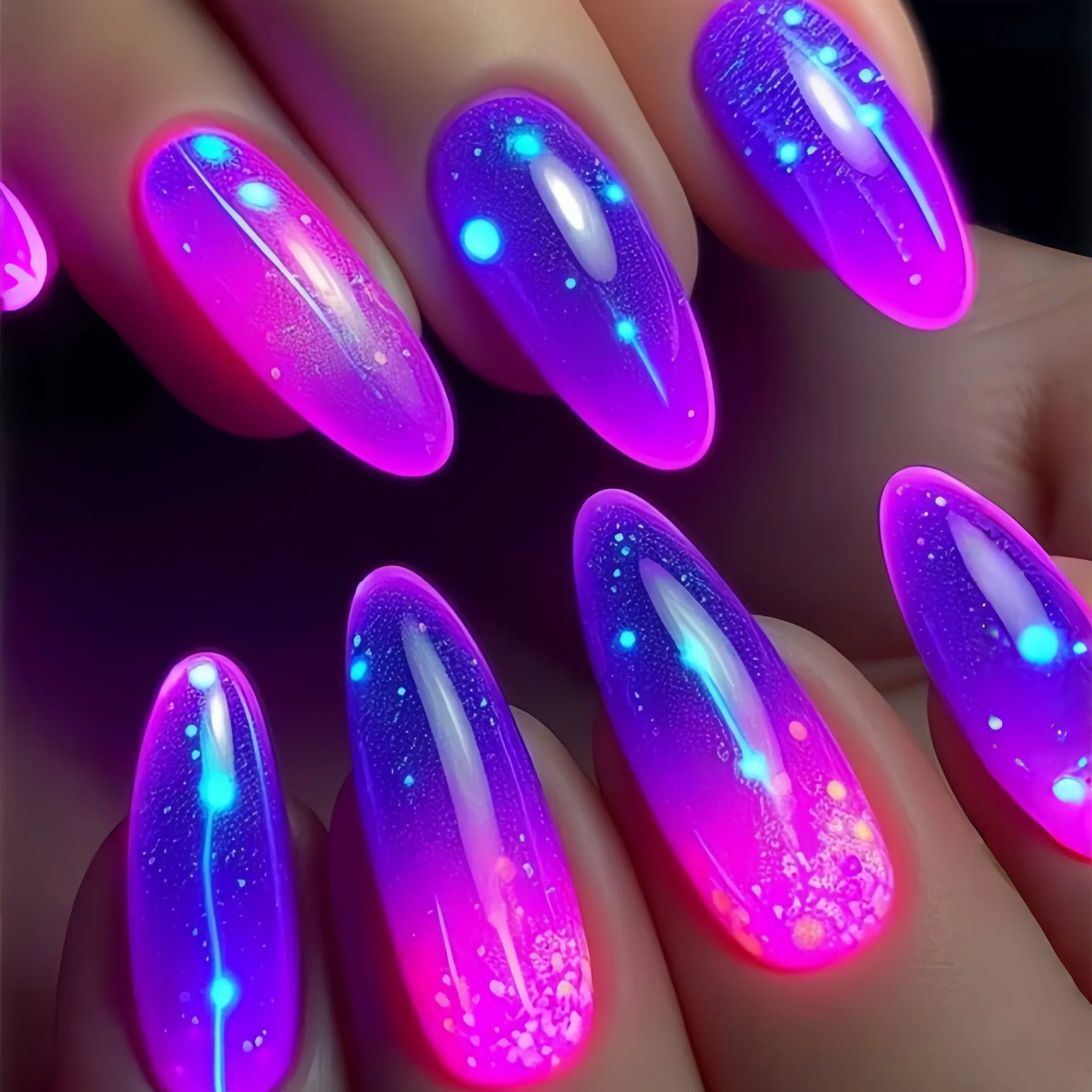 24pcs/set Medium Square fake nails Gradient Aurora flame Lightning stripes starry sky faux ongles tips press on false nails art 1668