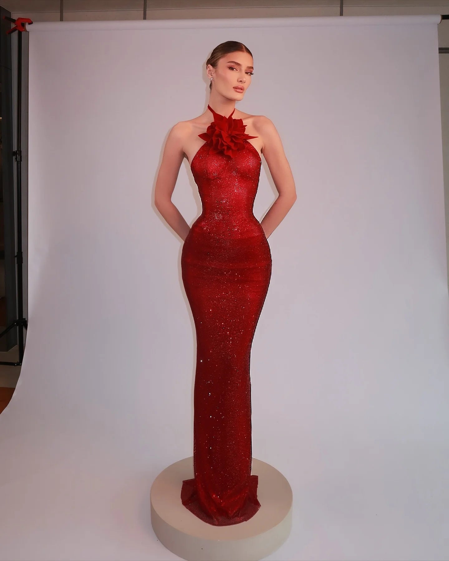 Shinning Rhinestones Women Sexy Halter Backless Bodycon Long Dress Celebrate Fashion Evening Party Birthday Christmas Outfit Red