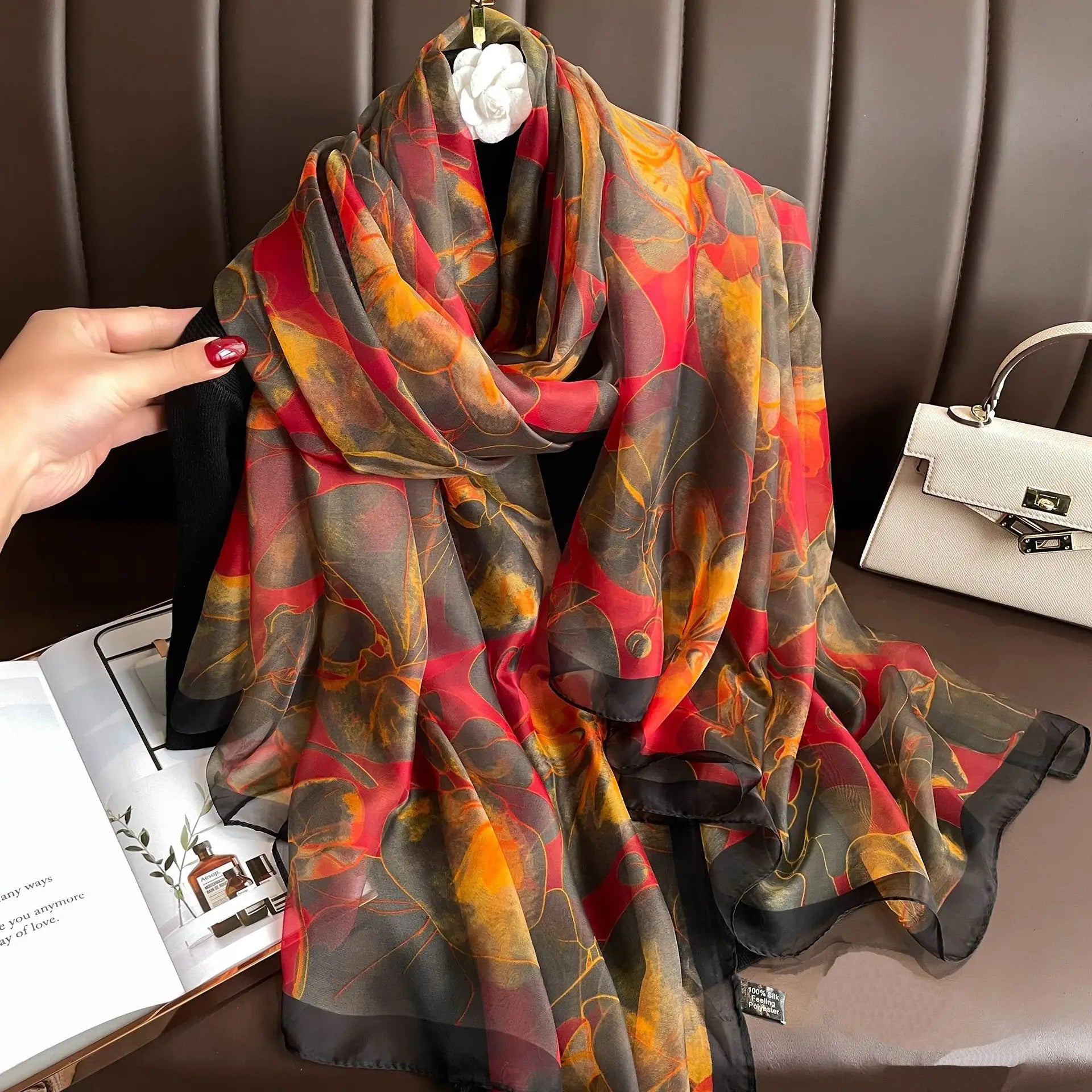 Silk Scarf Foulard Female Headbanda Luxury Hijab Women Soft Warm Pashmina Beach Scarves Echarpe Shawl Large Wrap Echarpe Bandana see chart 1