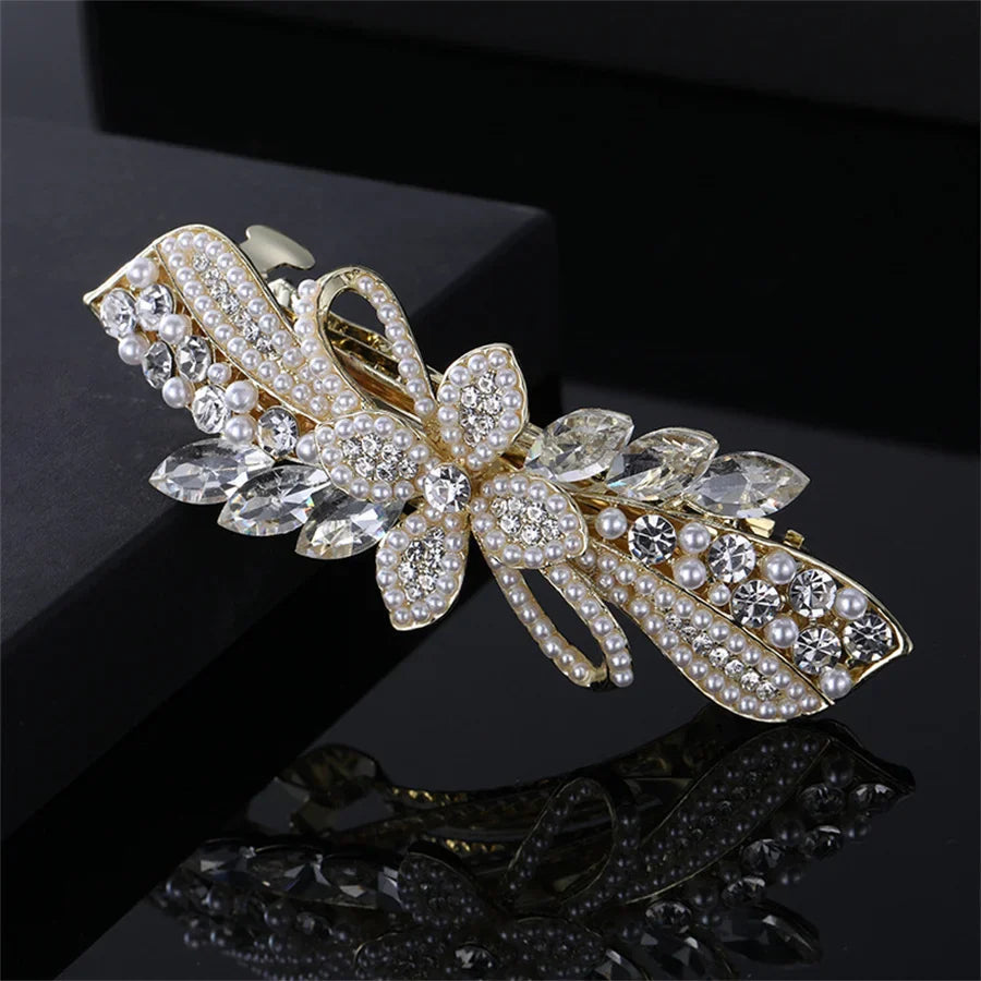 Fashion pearl Crystal Hair Clips Vintage Spring Hairpins Leaf Flowers Barrettes Elegant Women Headwear Luxury Hair Accessories 1