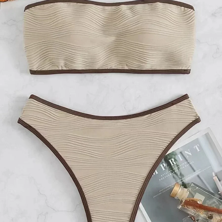 Bikini Women Swimsuit New Solid Bandeau Bikinis Set Thong Swimwear Summer Biquini 2 Piece Bathing Suit Beach Female Brown