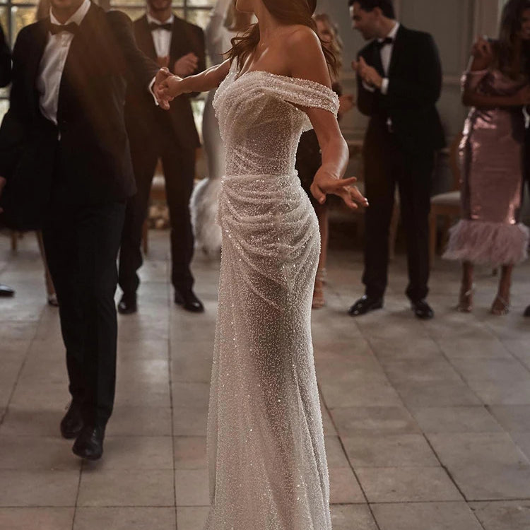 Elegant Sweetheart Neck Ruched Mermaid Wedding Dress Off the Shoulder Sleeveless Bridal Party Evening Gowns Vestido