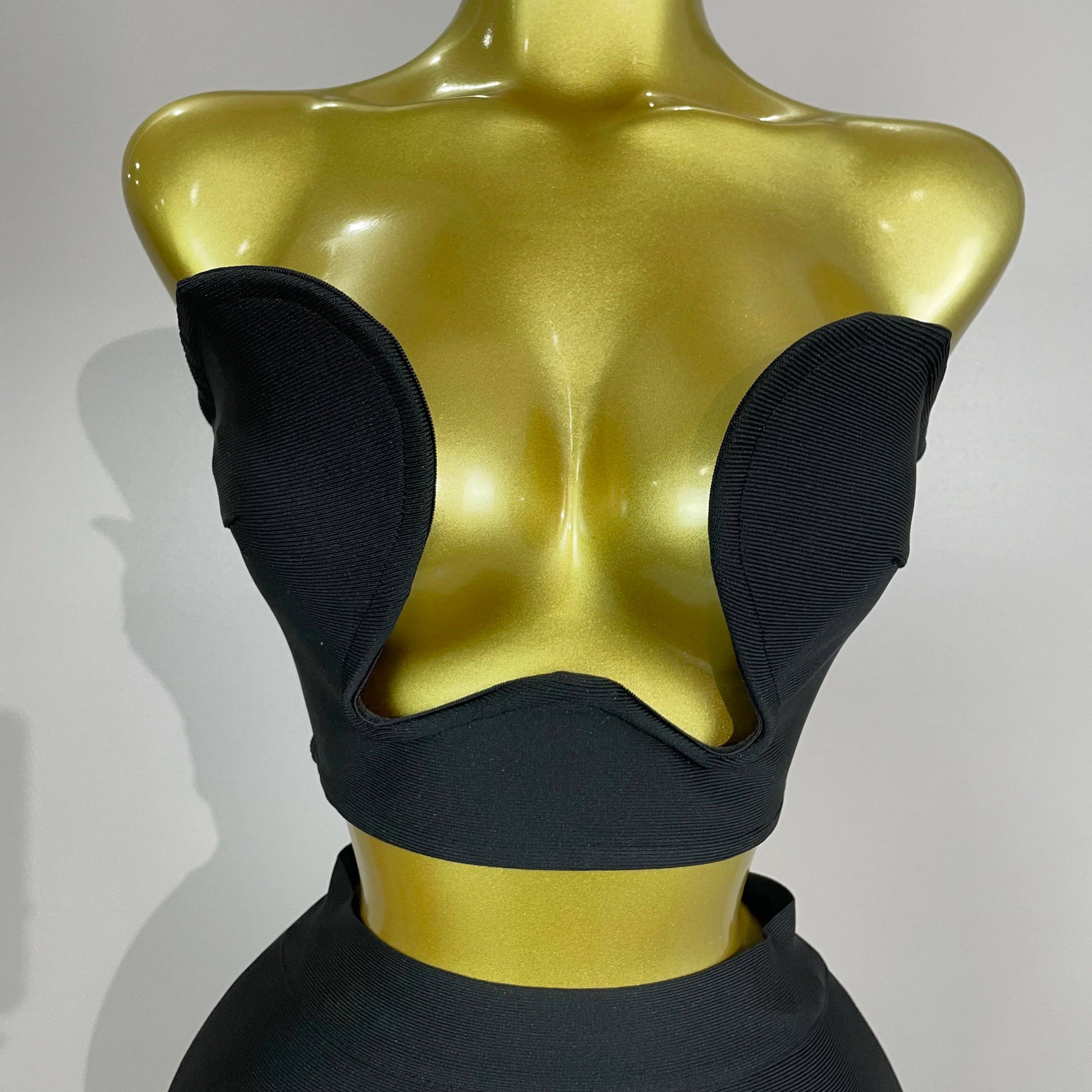 2025 Women Sexy Strapless Backless Black Bandage Two Piece Suit Celebrity Designer Fashion Birthday Gown Evening Prom Costume