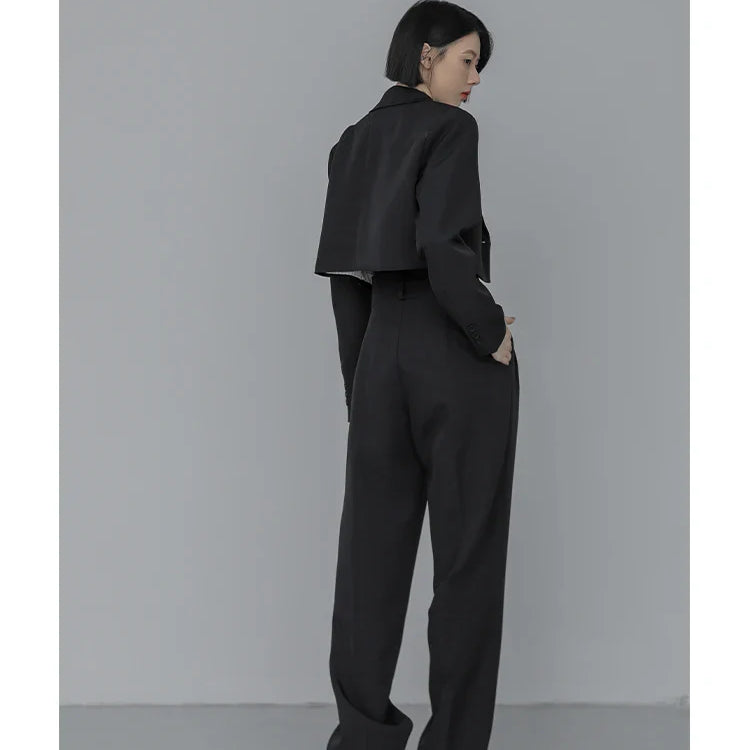 Loose Women Full Sleeve Short Blazers Jackets Pants Suits Female Casual OL Trouser 2 Pieces Set Spring Autumn WS284