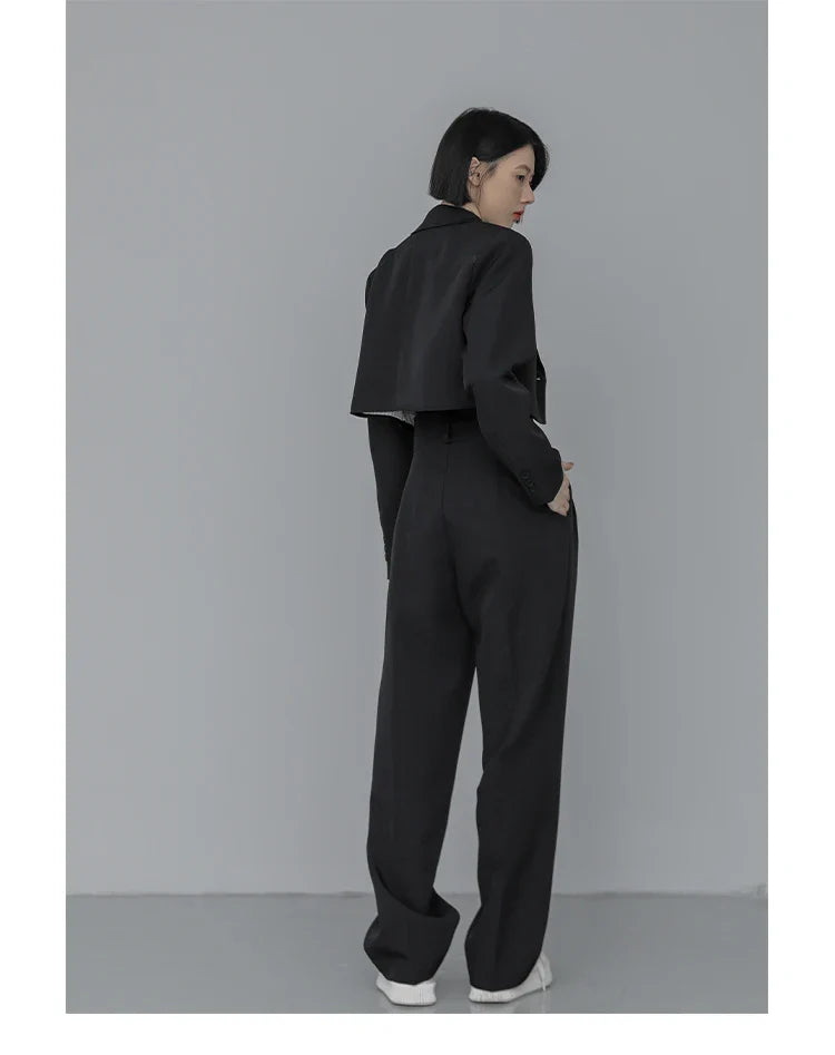 Loose Women Full Sleeve Short Blazers Jackets Pants Suits Female Casual OL Trouser 2 Pieces Set Spring Autumn WS284