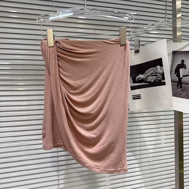 Winter New Fashion Hollow Mesh Drawstring T-Shirt Slim Fit Asymmetrical Hem Wrapped Hip Skirt Set For Women 11A07733