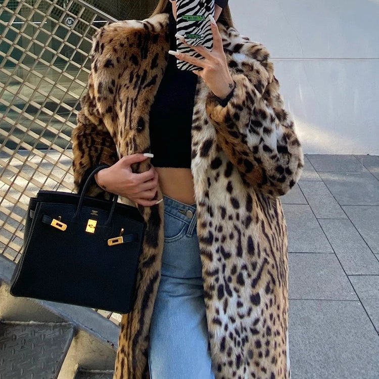Winter Long Warm Thick Leopard Fluffy Faux Fur Coat Women Tiger Print Runway Loose Luxury Designer Clothing Women 2022