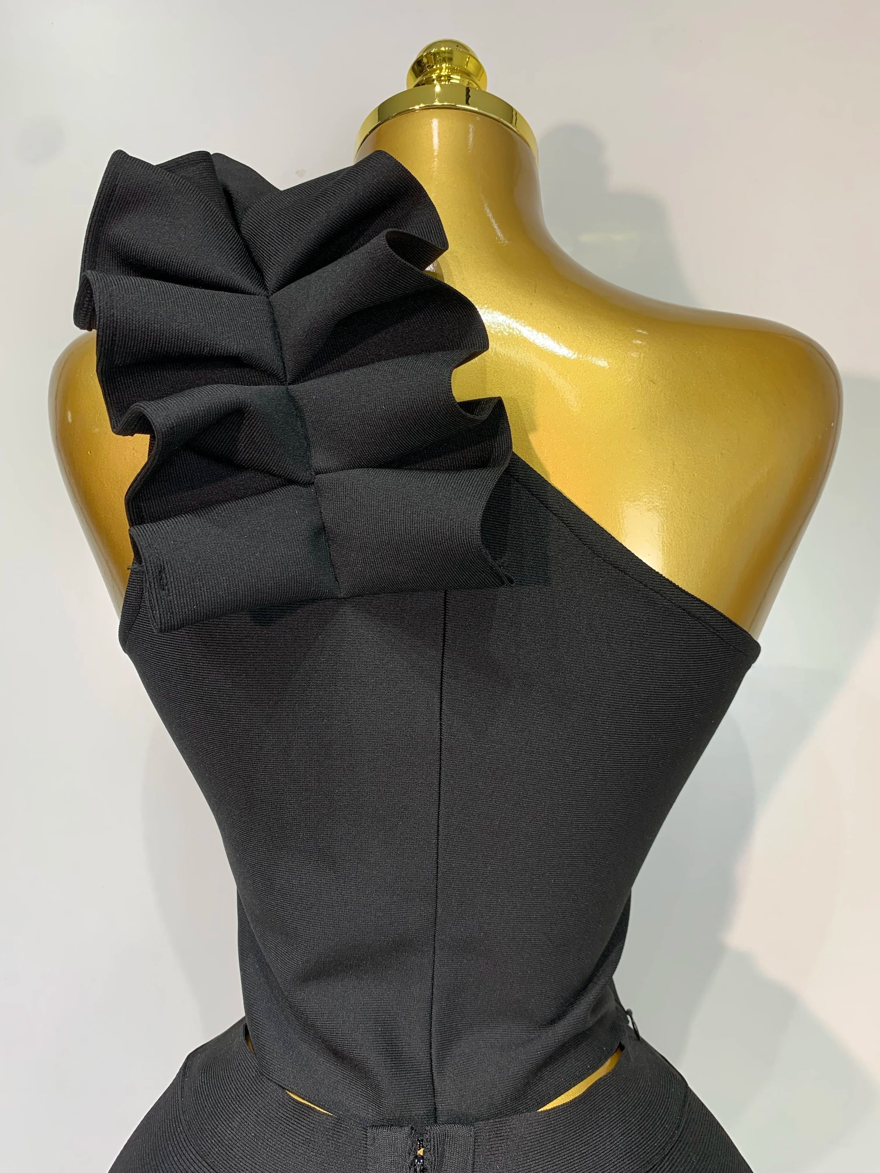 Women Sexy Sleeveless Ruffles One Shoulder Bandage Two Piece Set Fancy Club Evening Celebrity Elegant Party Bodycon Vestidos
