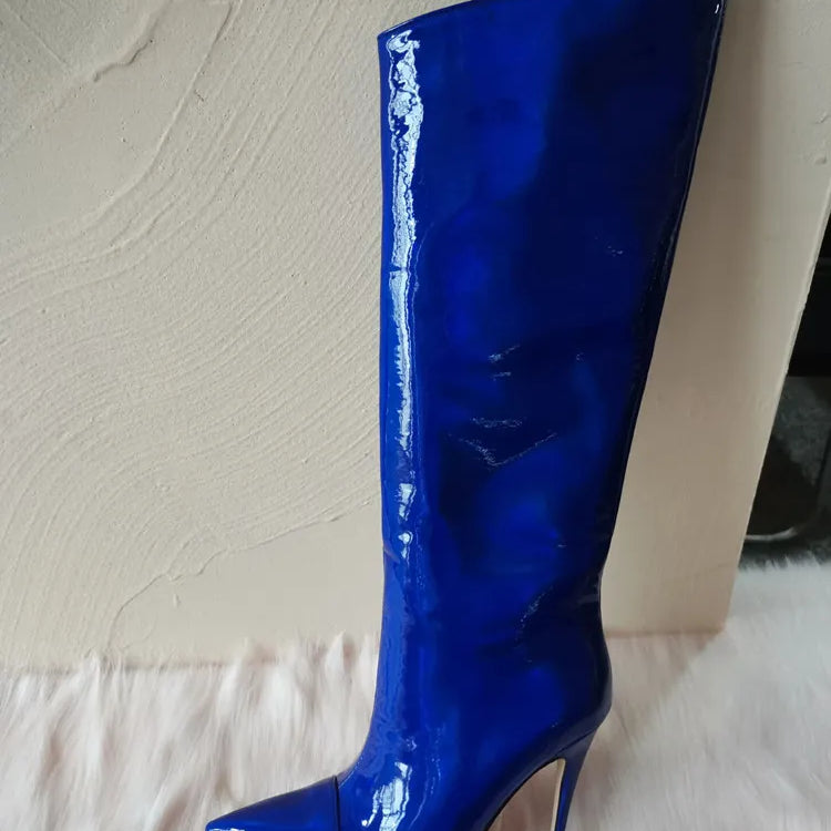 Thigh High Boots Candy Color Mirror Leather Women Knee High Boots High Heels Stilettos Runway Shoes for Women High Heel Boots