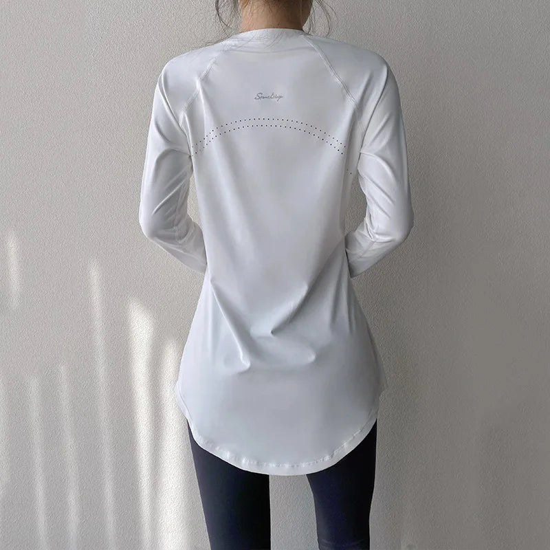 Xlwsbcr Long Sleeve Tees Sport Top Women Shirts Cover Hip Gym Shirt Fitness Fitted Tops Quick Dry Blouses Running Pilates Wear