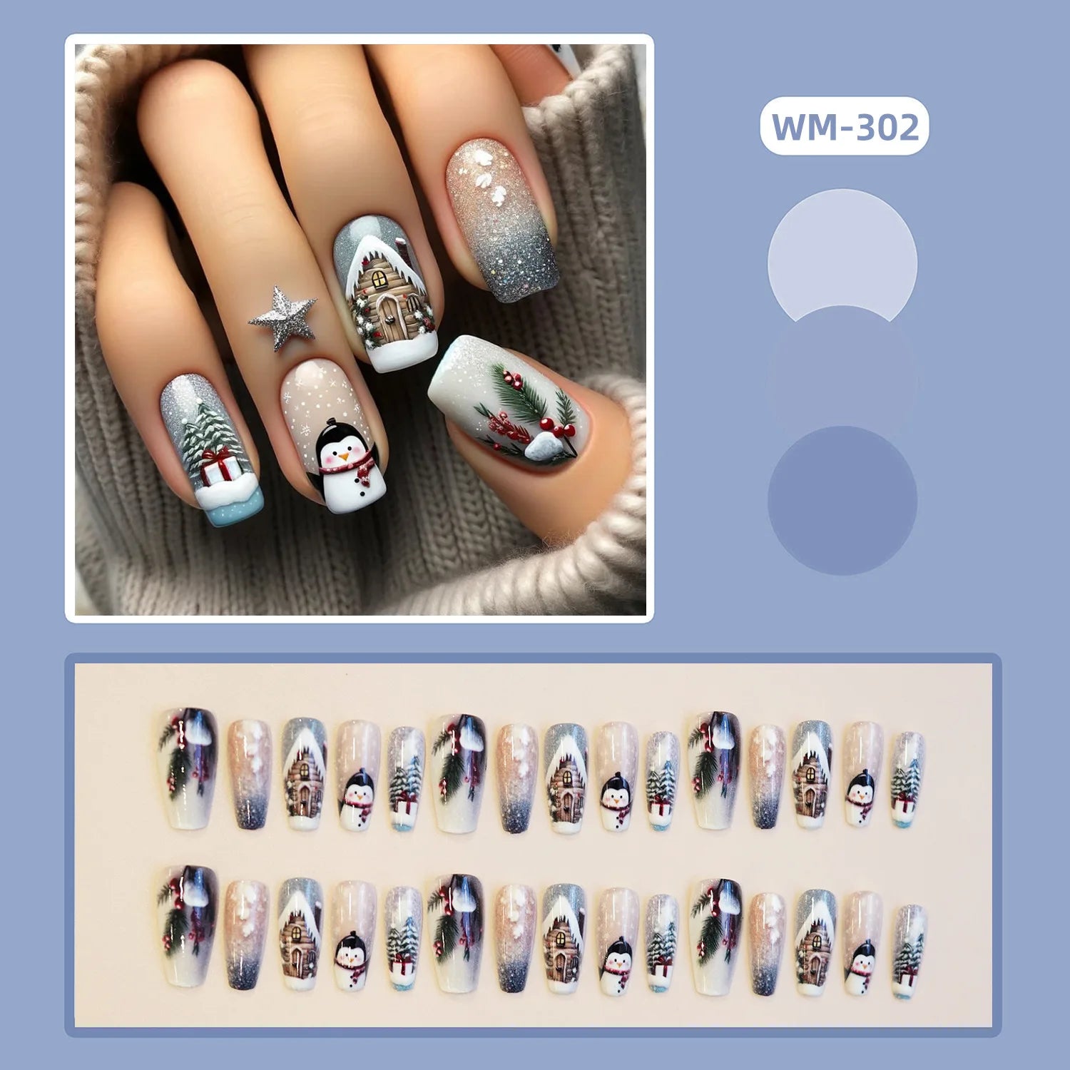 2025 Merry Chrismas Press on Nails Cute Snowman Elk Santa Claus Print Fake Nail Tips Wearable Long Coffin False Nails for Girls 6