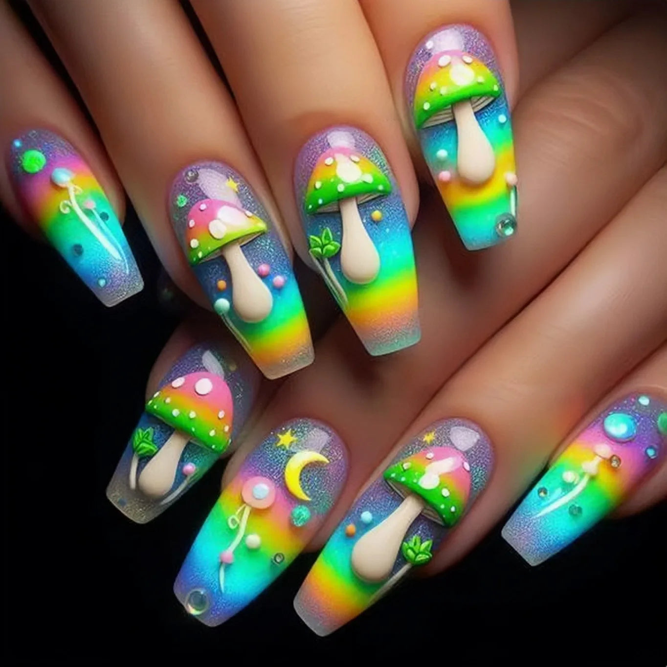 24pcs/set Medium long fake nails square ballet tips flowers butterfly for spring summer season blue green press on false nail 2112