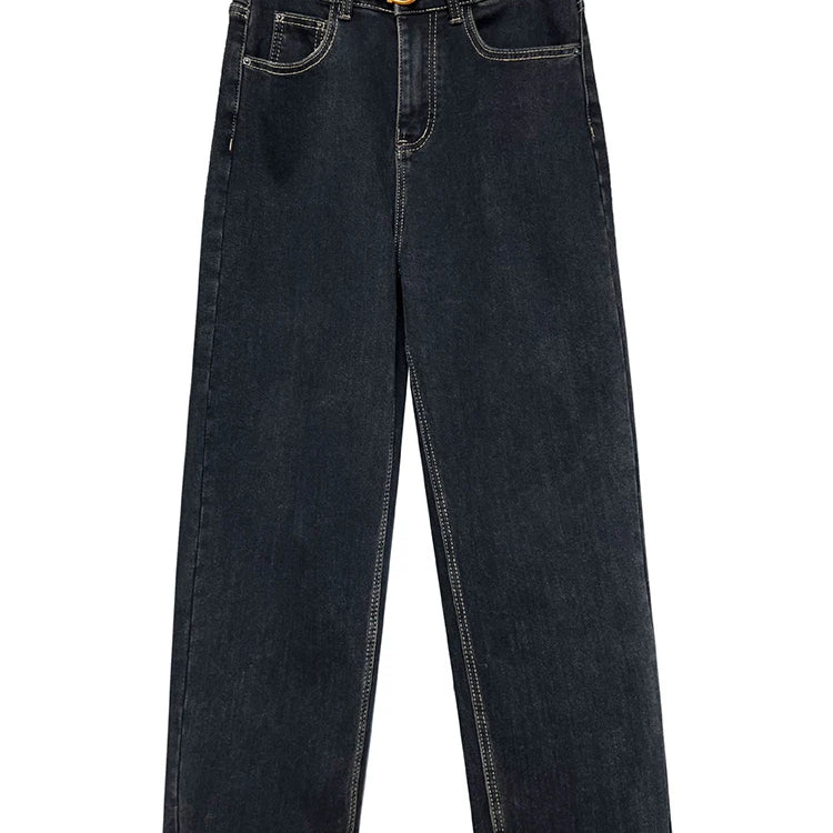 Winter Winter Thick Warm Jeans For Women Solid High Waist Straight Denim Pants Vintage Female Clothing