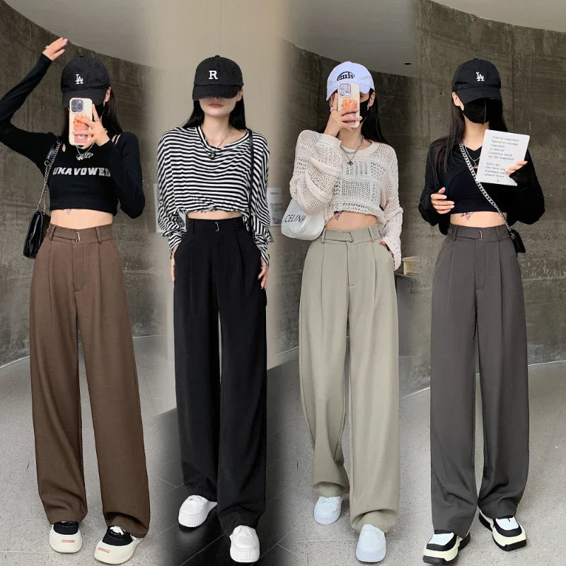 Seoulish High Waist New Suit Wide Leg Women‘s Full Pants Spring Summer Female Elegant Minimalism Straight Loose Trousers