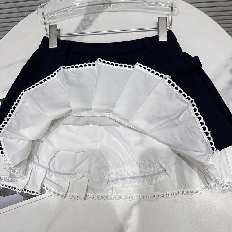 Winter New Fashion Bowknot Contrast Color Hem Thickened Pleated Skirt Short For Women A-Line Skirts Female 11A07471