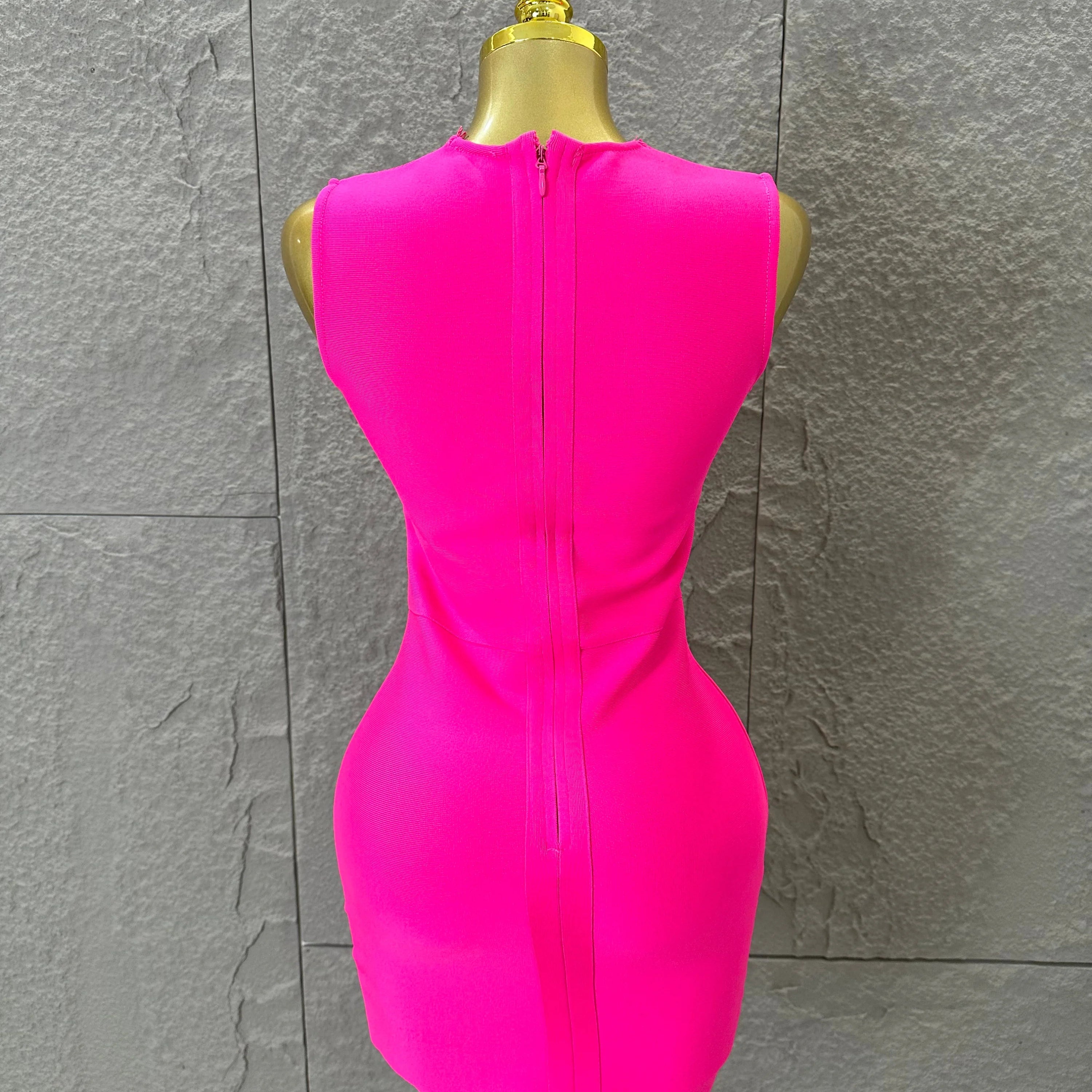 Hot Pink Women Sexy Bandage Dress Women Party Dress Bodycon Elegant Sexy Evening Birthday Club Outfits Cocktail Party