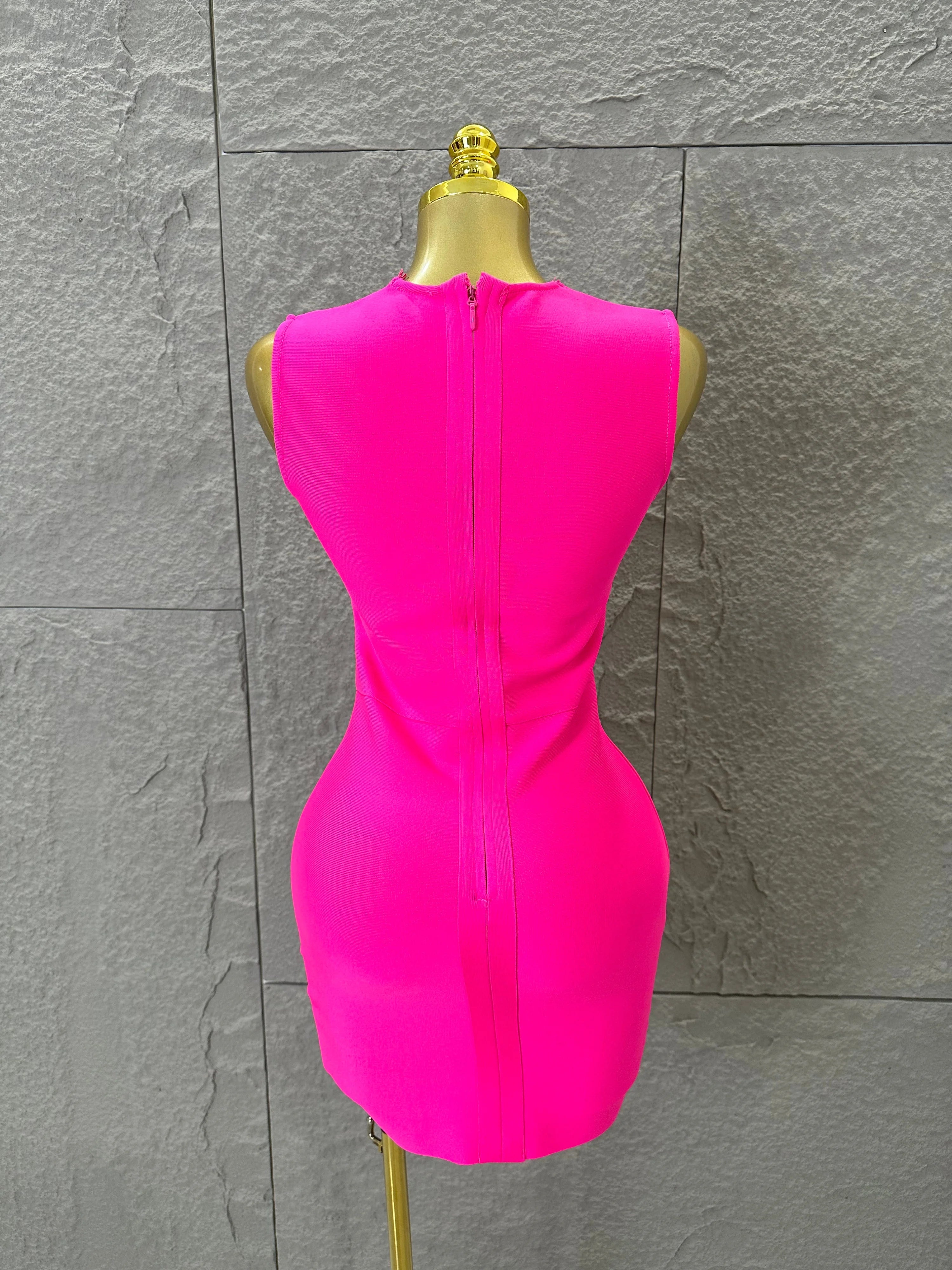 Hot Pink Women Sexy Bandage Dress Women Party Dress Bodycon Elegant Sexy Evening Birthday Club Outfits Cocktail Party