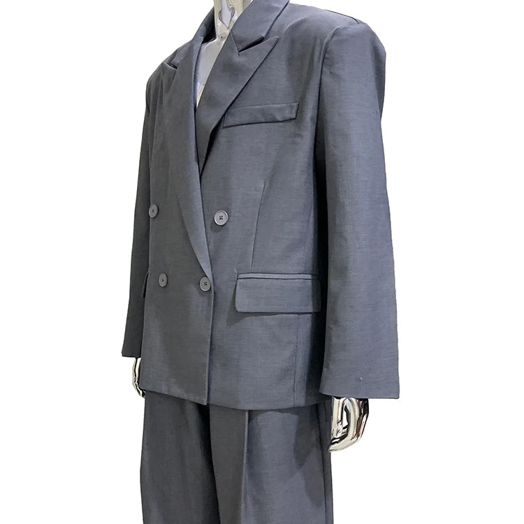 Lautaro Autumn Oversized Gray Blazers for Men Peaked Lapel Shoulder Pads Double Breasted Loose Luxury Designer European Clothes