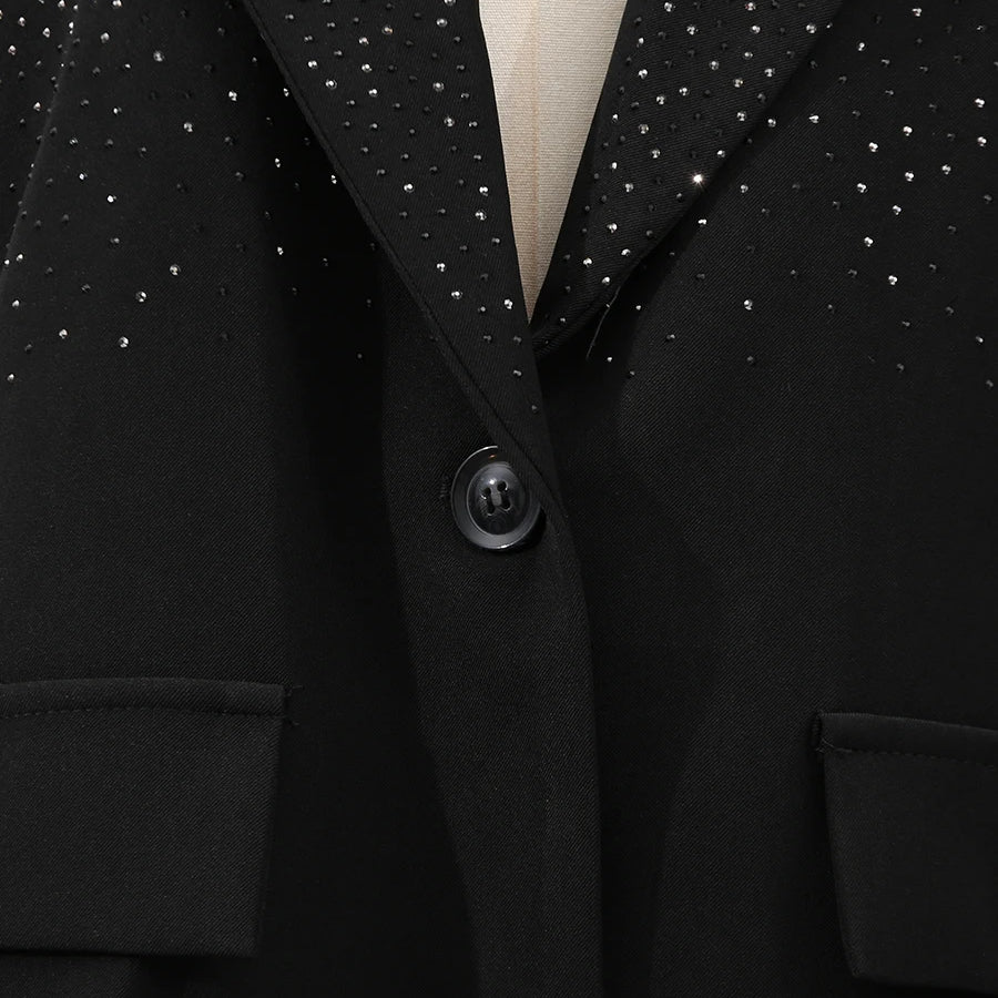 Solid Spliced Stick Drill Elegant Jackets for Women Lapel Long Sleeves Patchwork Single Breasted Jacket Female New