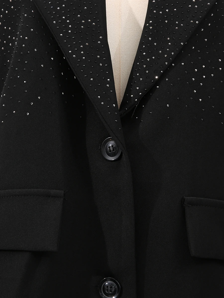 Solid Spliced Stick Drill Elegant Jackets for Women Lapel Long Sleeves Patchwork Single Breasted Jacket Female New