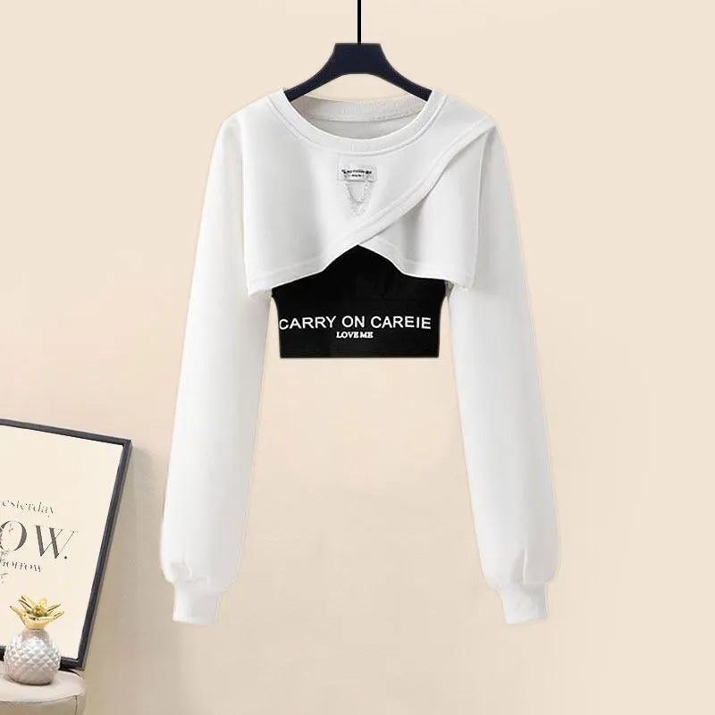 Women's Autumn Tracksuit Suit 2024 New Fashion College Sweater Top Sling Cargo Pants Three Piece Korean Elegant Matching Set White Sweater