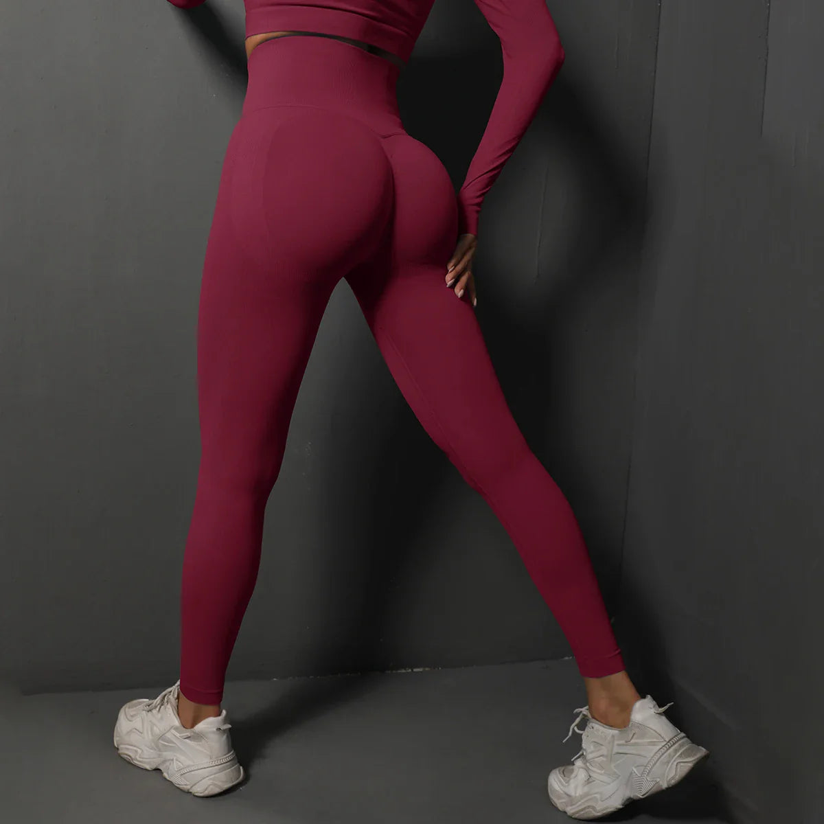 Women Yoga Leggings Hips Lifting Gym Leggings Seamless Sport Pants High Waist Fitness Leggings Bubble Butt Workout Running Pants Wine red
