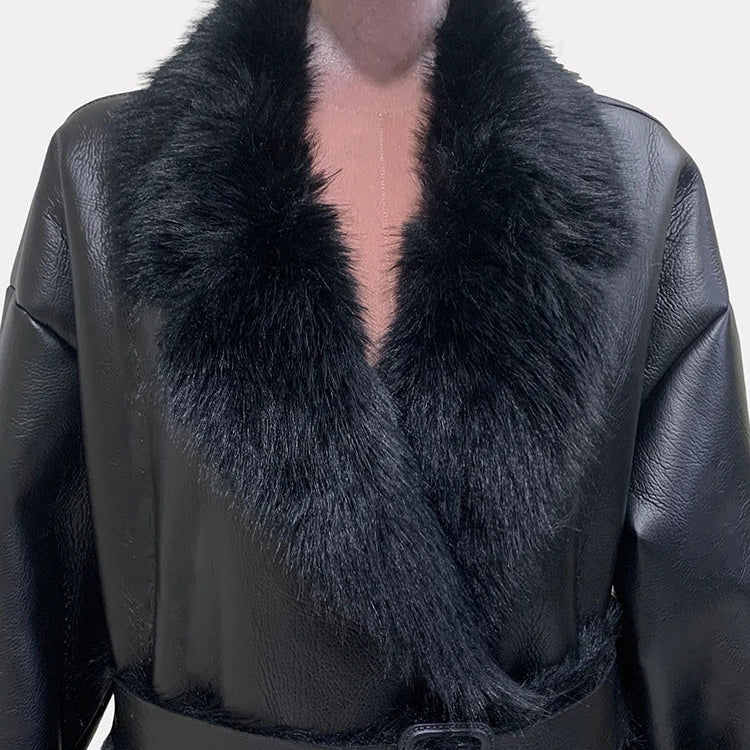 Nerazzurri Winter Long Oversized Black Thickened Warm Soft Black Lamb Shearling Trench Coat Women Faux Sheepskin Overcoat 2024